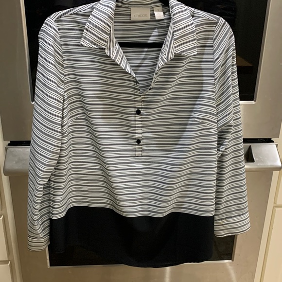 NWOT generous cut Chico’s size 1 polyester black & white top. - Picture 1 of 14